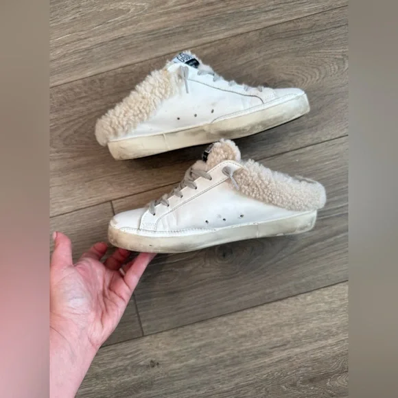 GOLDEN GOOSE Super Star Sabot Leather Glitter Shearling Lined Slip-On Sneaker - Picture 6 of 16